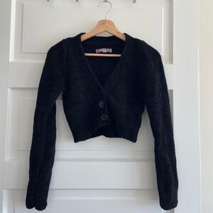 Urban Outfitters Women’s Black Cropped Button-Up Sweater